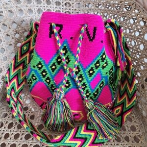 Bright Pink Handwoven Wayuu Mochila Bag